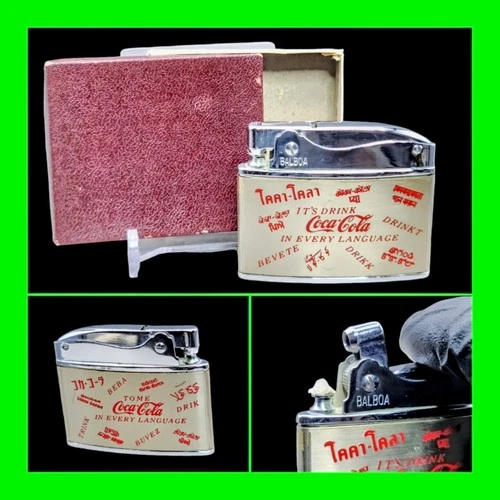 Unique Vintage Coca-Cola Coke Unfired Petrol Lighter - Every Language w/ Box NOS
