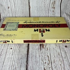 Vintage Classic Monopoly 1954 Board Game Yellow Box Wooden Tokens Dice Extra Pcs