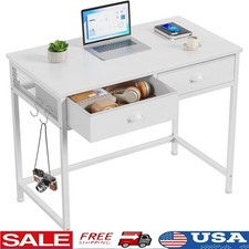 Multifunctional Compact Computer Desk W/ 2 Fabric Drawers  Hooks Home Office US