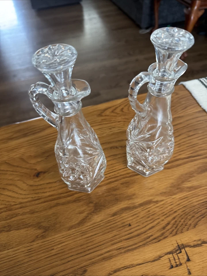 2 Vintage EAPC Oil or Vinegar Cruet Set Anchor Hocking Glass Star of David - Image 3 of 4