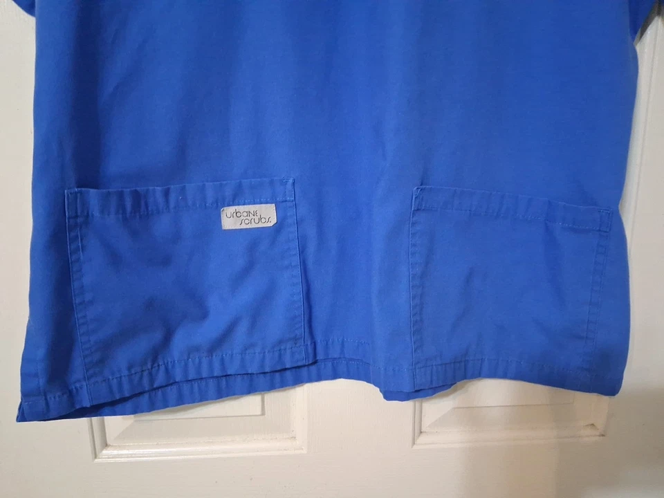 URBANE SCRUBS Unisex SZ 1X Blue V-neck Top Green Trim - Image 3 of 4