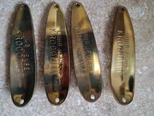 Lot of 4 vintage Luhr Jensen Krocodile 4"+ Spoons 2.5oz each Salmon Pike. UNUSED