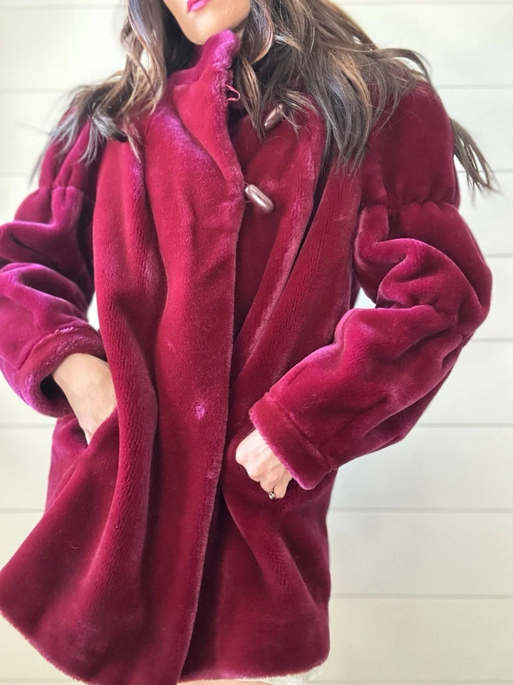 Chaqueta Borg De Colección Años 70 Piel Sintética Boho Indie Lujo Invierno Arándano Glamour Afgano Foto 3 de 4