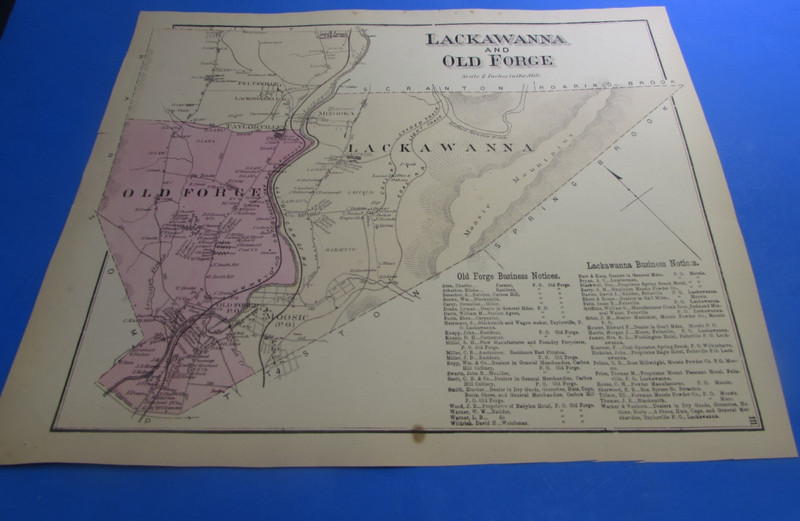 1873 - LACKAWANNA & OLD FROGE / BUSINESS NOTICES ORIGINAL MAP  - A. POMEROY - VG