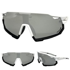 Oversized Retro Sports Wrap Around Cycling Running SUN GLASSES Large White Frame