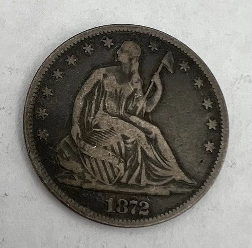 1872 P Seated Liberty Half Dollar VG+ Condition US Silver Coin