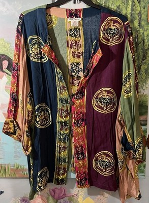 Ulla Popken Multi Color Boho Kimono A Line Women s Tunic Jacket Plus Size 32/34