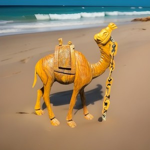 Hand Carved Olive Wood Camels Jerusalem Holy Land Figurines Set of 2 about 6”