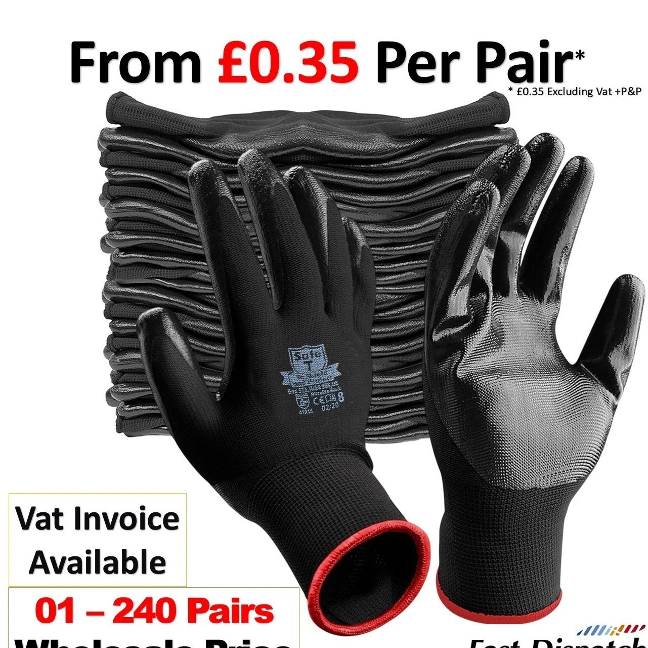 1 - 240 Pairs Nitrile Coated Builder Work Gloves Safety Grip Gardening