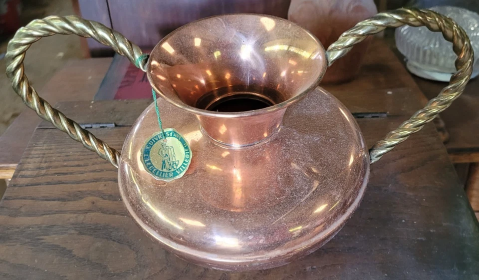Cruche Vase en cuivre L. LECELLIER VILLEDIEU vintage - Photo 1/4