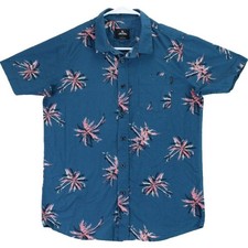Rip Curl Men's Blue Palm Tree Print Short Sleeve Button Up Shirt Size L