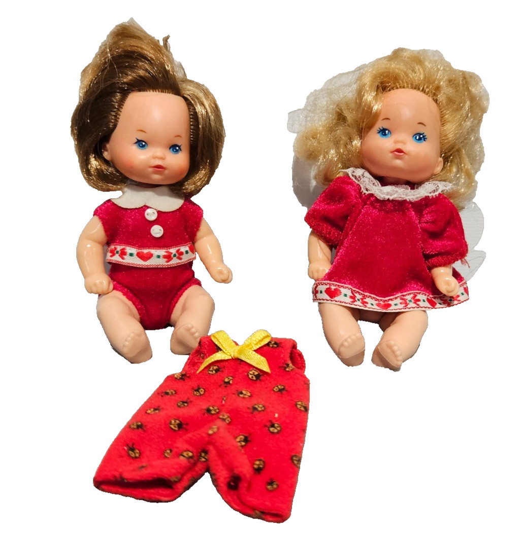 Vintage 1976 Dolls Happy Heart Family Babies + 1 Outfit By Mattel