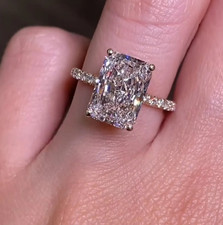 3 CT Radiant Cut Moissanite Hidden Halo Engagement Ring Solid 14k White Gold