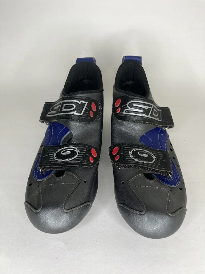 Zapatillas de Ciclismo Sidi Hombre Talla 41 EE. UU. 8 Doble Correa T-1 Gris Azul Cuero Foto 4 de 4