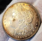 * 1886 * UNC STUNNING RAINBOW TONED SPOTS UNIQUE MORGAN SILVER DOLLAR #A59