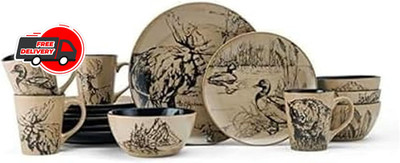 Wildlife Dinnerware Set Dishes Plate Bowl Cup Cabin Bear Moose Duck Deer Rustic