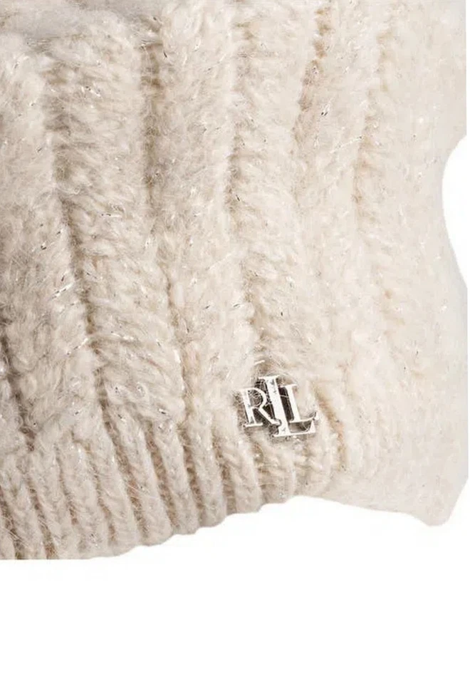 LAUREN RALPH LAUREN Metallic Herringbone Knit Beret Hat Cream $64 - Image 2 of 2