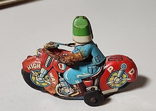 1960s Japanese highway, PD police department Motorcycle. friction Tin toy, 3.5"
