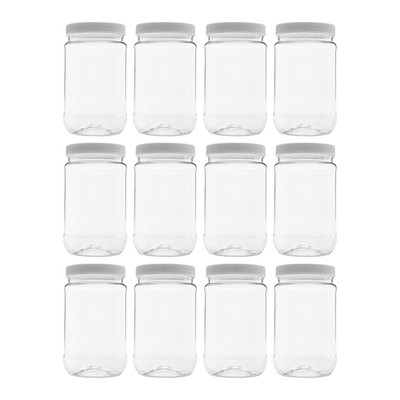 CLEARVIEW CONTAINERS: 12 Pack - 16 Ounce Plastic Storage Jars w/ Leakproof Lids
