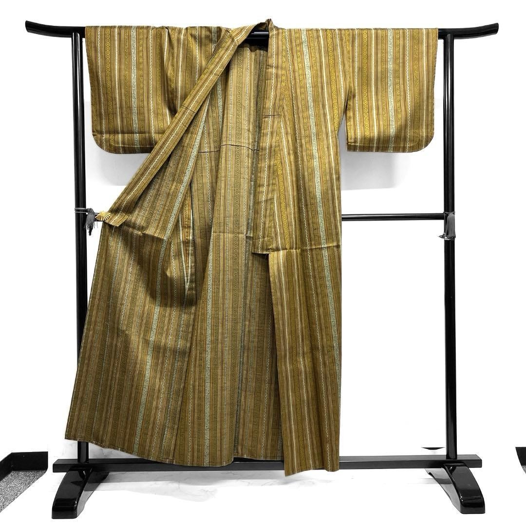 Tsumugi Small Pattern Pongee Kimono Vertical Stri… - image 3