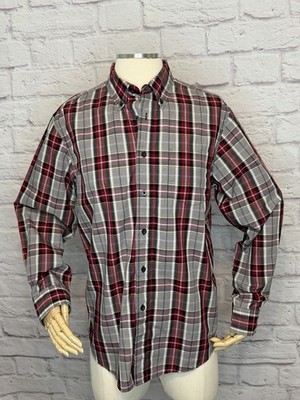 Basic Editions Mens Sz M Long Sleeve Button Down Collard Plaid Shirt Cotton/Poly