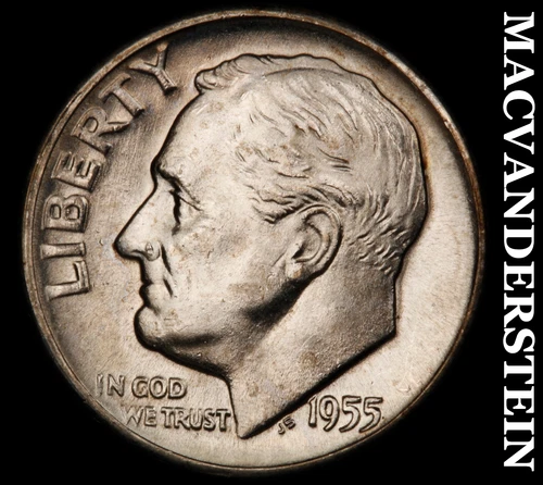 1955-D Roosevelt Dime- Silver- Choice Gem Brilliant Uncirculated Luster #J242