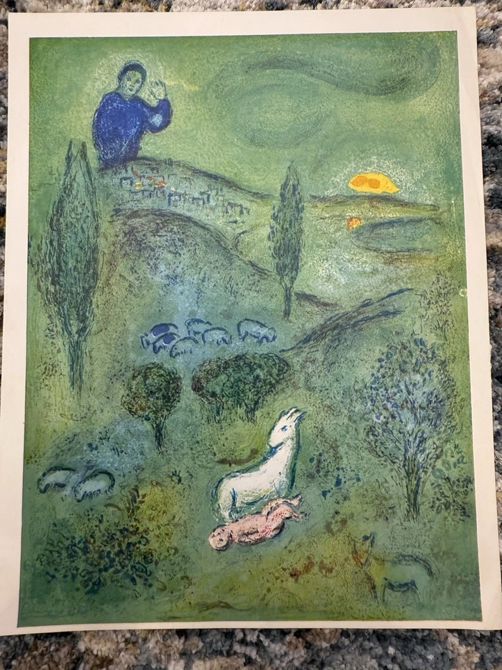 MARC CHAGALL Decouverte de Daphins par Lamon Litografía Original 1963 Modernismo Foto 2 de 3
