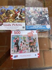 Lot Of 3 Jigsaw Puzzles Features DOGS Used And Complete