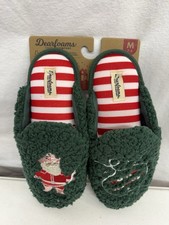 Dearfoams slippers 7-8 Christmas Green Western Santa