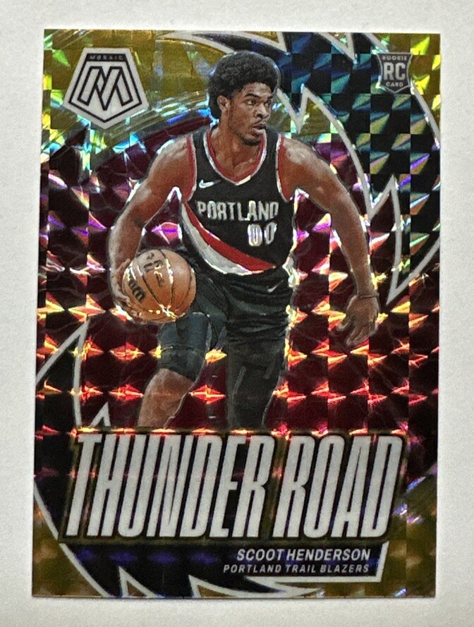 2023-24 Panini Mosaic Scoot Henderson Yellow Reactive Thunder Road /99 Blazers
