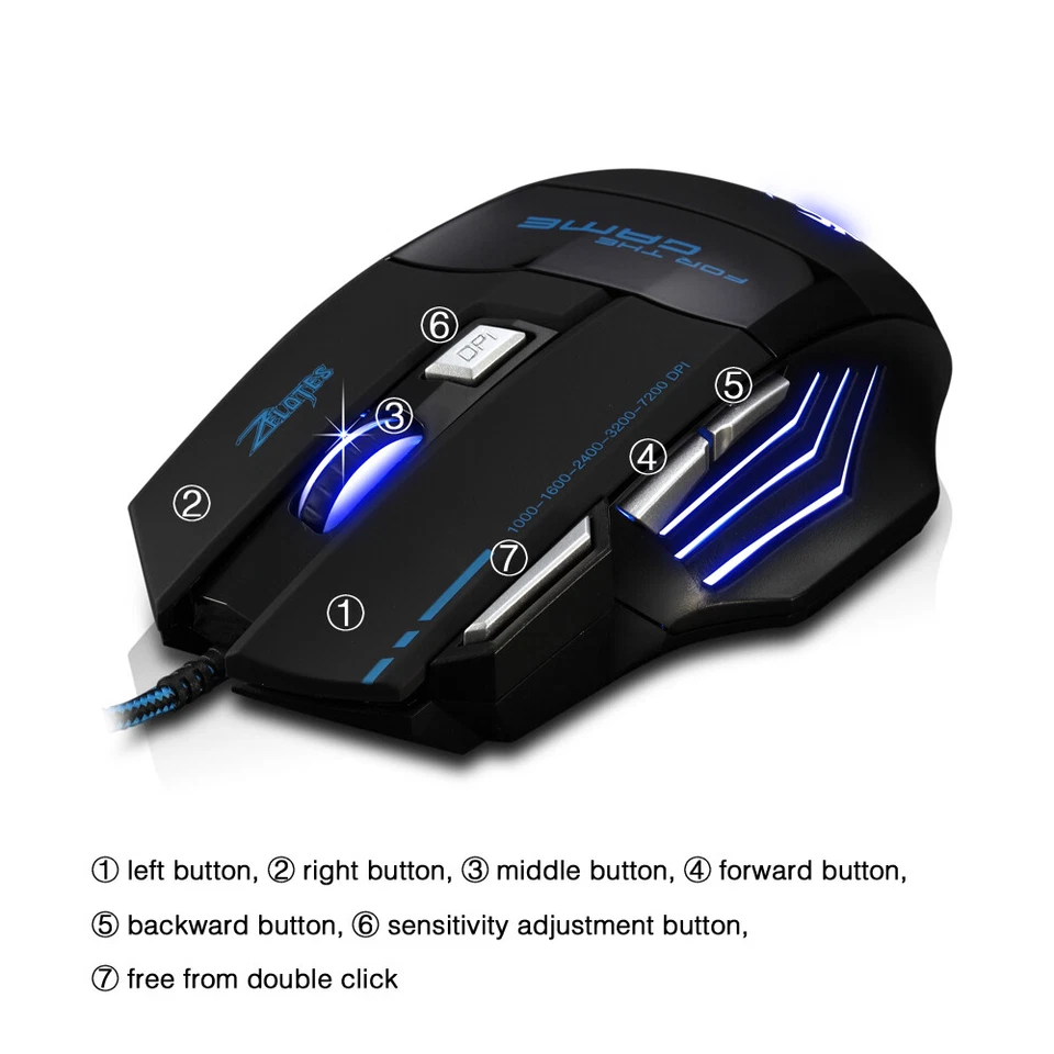 ZELOTES Gaming Mouse 7200 DPI Backlight LED Optical 7 Buttons for Pro Gamer B2G3 - Image 4 of 4