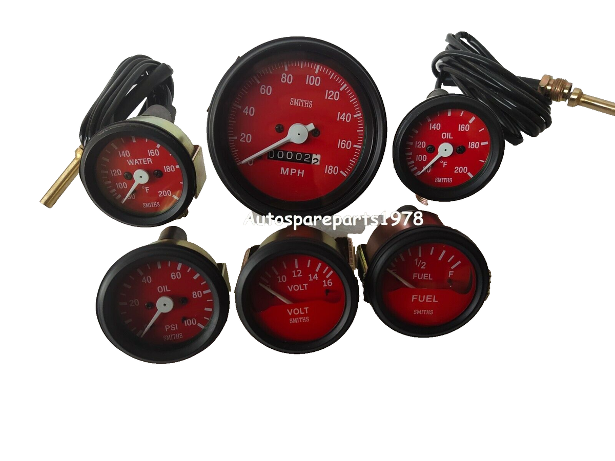 Kit Jauges Smiths 52mm Réplique - Compte-tours, Température, Carburant, Ampèremètre, 180 MPH