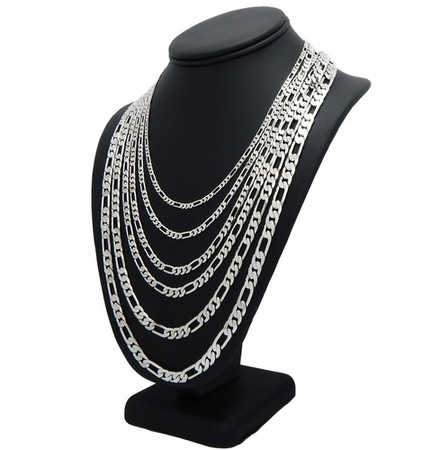 Collana catena maglia uomo italiana Figaro da 3mm a 8mm placcata oro bianco 14k  - Foto 2 di 5