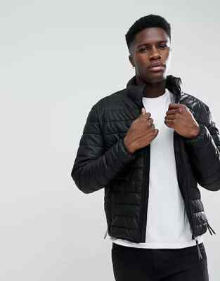Esprit faux leather Black quilted puffer jacket men sz XXL (asian)/XL (US)