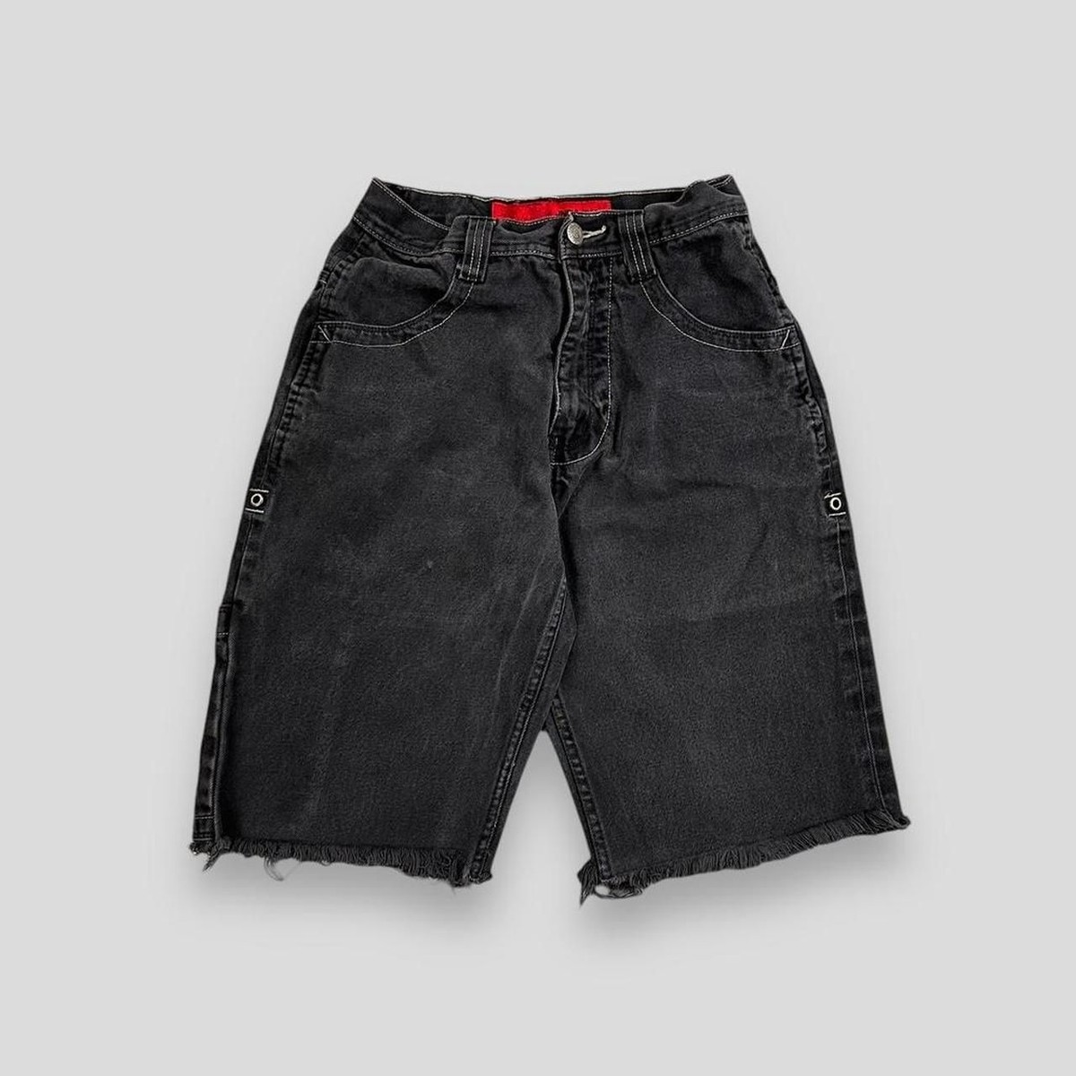 Vintage 90s JNCO Flame Embroidered Baggy Denim Cut Off Jorts Black