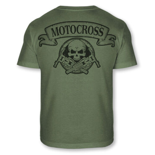Motocross Skull Crossbones T-Shirt - Dirt Bike Racing Athletic Tee Shirt - A107 - Picture 1 of 7