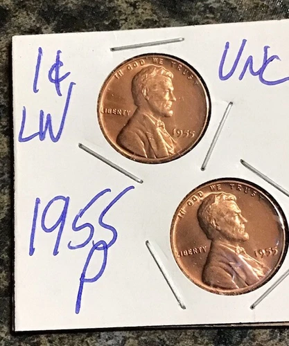 1955-P  ( 2 ) 1C Lincoln Wheat Cent UNC