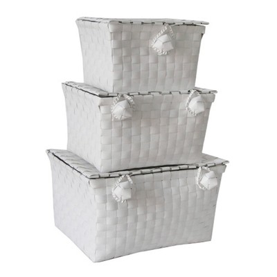 3 Stück Gewebte Dekorative Aufbewahrungskörbe mit Deckel Toilettenartikel Wäsche Organizer