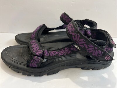 Atika Women's Size 9W Sandal Outdoor Hiking Hook and Loop Straps Purple Black