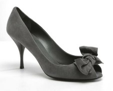 MIU MIU Womens Grey Suede Peep-Toe Bow High Heel Pumps 8-38 NEW
