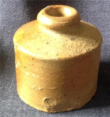 Small antique stone bottle brown glaze Victorian? InkWell