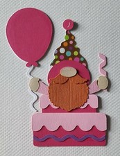 Gnome Birthday Cake Set Pink Scrapbook, Card Making Paper Piecing