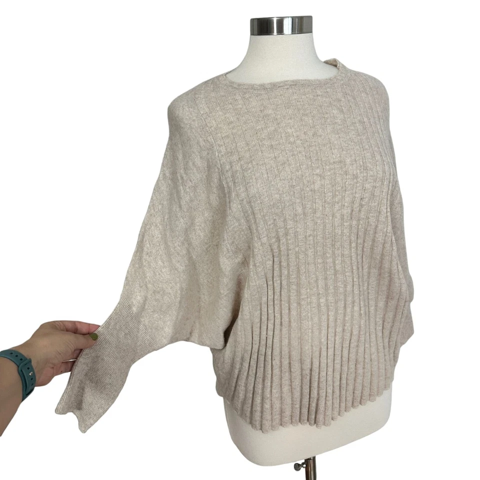 J. McLaughlin SMALL Doyle Oatmeal Beige Batwing Ribbed 100% Cashmere Sweater - Image 2 of 4