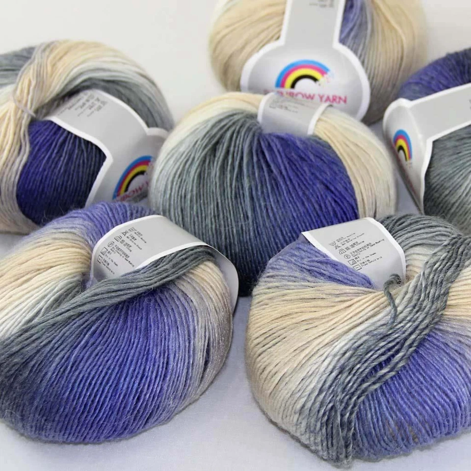 New 6Balls x50g Soft Warm Cashmere Wool Colorful Rainbow Shawl Hand Knit Yarn 15 - Image 2 of 4