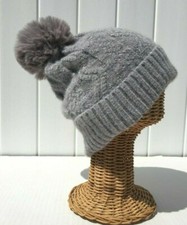 New Women's Winter Warm Knitted Soft Faux Fur Pom Beanie Hat Gray Stretchy K