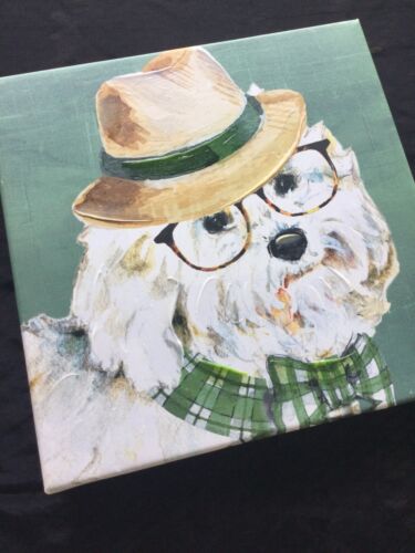 KATHRYN WHITE 14x14 Dog With Hat Art Print on Canvas Signed - Picture 3 of 19