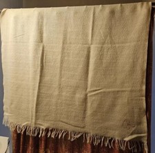 Vintage Faribo Ivory Wool Blend Afghan Throw Blanket Monogram "R" 48" x 53"