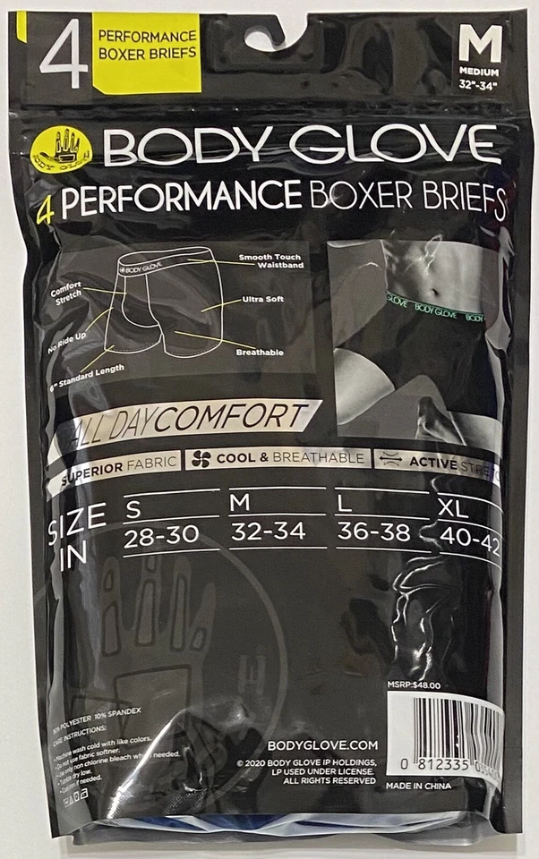 Body Glove 4 Performance Boxer Briefs Medium 32-34 Black/Green/Blue/Gray - Image 3 of 4