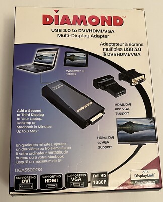 Diamond 3500  Graphic Adapter - Usb 3.0 - DVI/HDMI/VGA Multi Display Adapter NEW