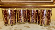 4 Georges Briard MCM Brown Leather Marble Look Double Old Fashion Rock Glasses